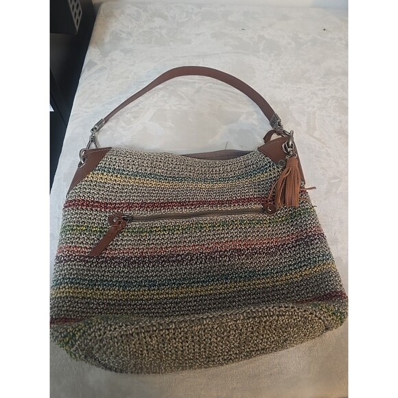 The SAK Hobo Multi Colored Purse Hand Made Crocheted Leather Strap Well Made - Picture 1 of 4